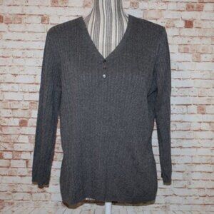Croft & Borrow Gray Cotton V neck Blouse Size L